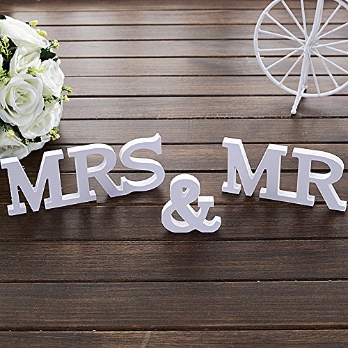 MR&MRS Letras Madera Blanca Decoración Boda +3,2m Bandera Banderín JUST❤ MARRIED Tarjeta Kraft Decorativa para Boda Hogar Pared