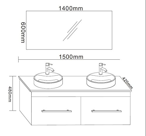 Muebles para baño para cuarto de baño White Cardellino con espejo 150 cm grifos incluido