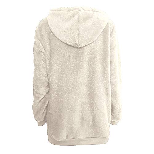 Mujer Caliente y Esponjoso Tops Chaqueta Suéter Abrigo Jersey Mujer Otoño-Invierno Talla Grande Hoodie Sudadera con Capucha riou (White, XL)