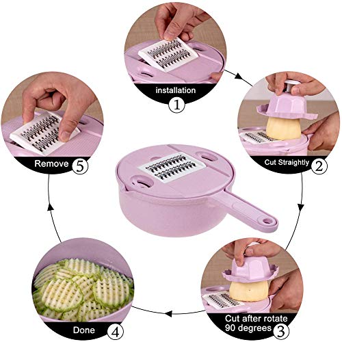 Multifunción Cortador De Verduras Ajustables Con Pelador En Juliana Y Espiralizador, Accesorios De Cocina De Mano Para El Hogar, Rosa