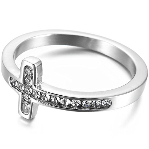 MunkiMix Acero Inoxidable Anillo Ring Banda Venda Cz Cubic Zirconia Circonita El Tono De Plata Cruzar Cruz Alianzas Boda Talla Tamaño 17 Mujer