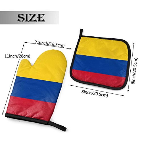 Mxung Conjuntos de Manoplas y Soportes para ollas de poliéster Unisex de Bandera de Colombia, Guantes aislantes Resistentes al Calor para Cocina, Cocina, Hornear, Barbacoa, etc.