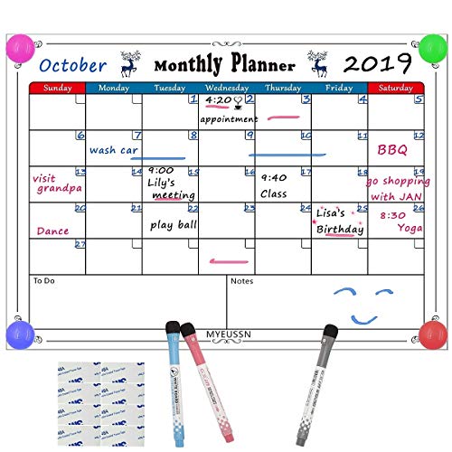 MYEUSSN A3 Paño magnético Planificador mensual Calendario del refrigerador Tablero de notas para la familia Lista de compras Tareas Tablas Eventos Resto del día Organización del menú Planificación