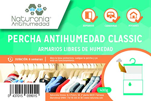 Naturonia Percha Antihumedad Armarios Bolsa 400gr para Classic Habitación Ropa Evita Olor Humedades Antimoho 14x400g