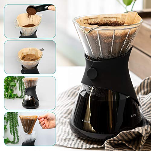 Navaris Cafetera Manual de Filtro - Cafetera de Goteo con Jarra de Vidrio de borosilicato Filtro de Malla de Acero INOX. Funda de Silicona - 700ML