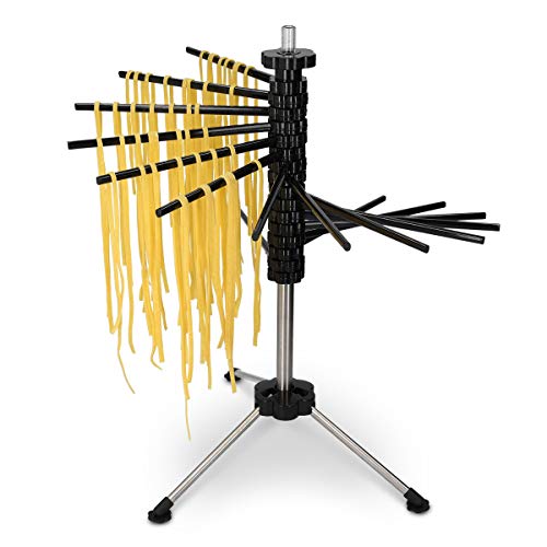 Navaris Secador de Pasta con recetario - Soporte de Acero Inoxidable para Pasta Fresca - Tendedero para secar tallarines caseros máx. 2 KG - En Negro