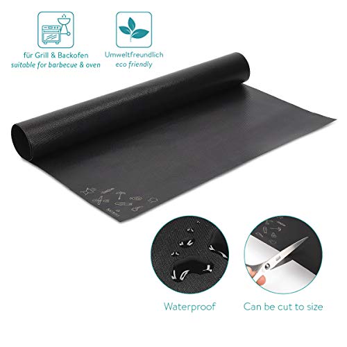 Navaris Set de 3 Alfombrillas para Grill - Kit de 3 láminas antiadherentes para Horno en Negro - Láminas Resistentes al Calor para Parrilla Barbacoa