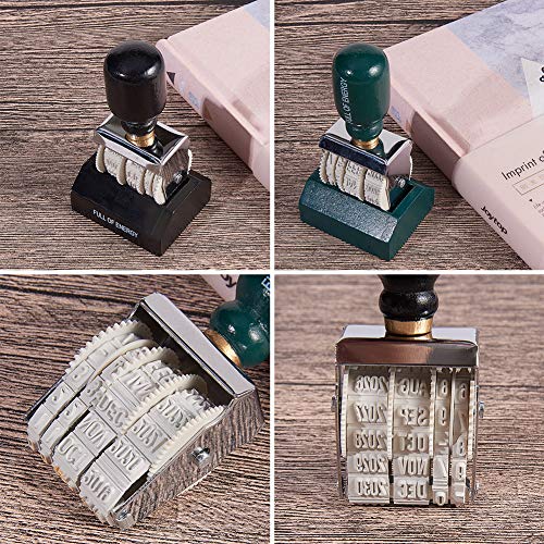 NBEADS 2 Piezas Retro Roller Date Stamp Knob Seal, DIY Mango de Madera Fecha Sello Digital Diario Sello Sello de Goma para DIY Craft Card Making Planner Scrapbooking Decoración, Color Mezclado