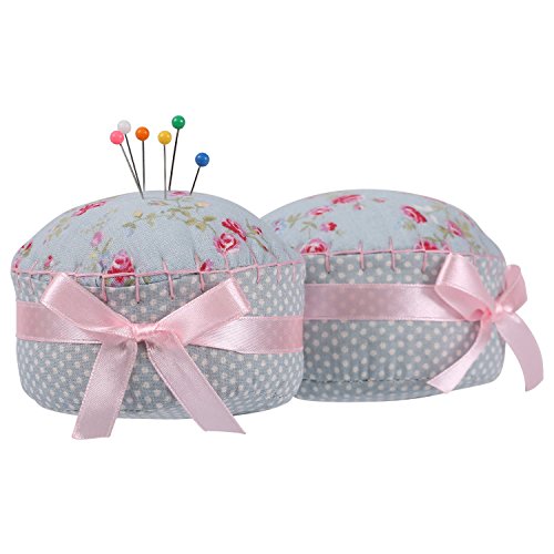 neoviva Floral con revestimiento de tela acolchada Pin Cojín en forma de cupcake con lazo de satén nudo para almacenamiento de aguja larga, tela, Floral Blue Ocean, 8.5(L)x8.5(W)x5(H) CM