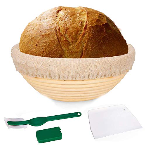 N/I Cesta De Prueba De Pan, Cesta De Pan De Levantamiento, Forma De Brote Banneton De Ratán Redondo para Pan Y Bandeja De Prueba De Pan De Ratán De Prueba De Masa Conjunto De Cesta De Prueba De Pan