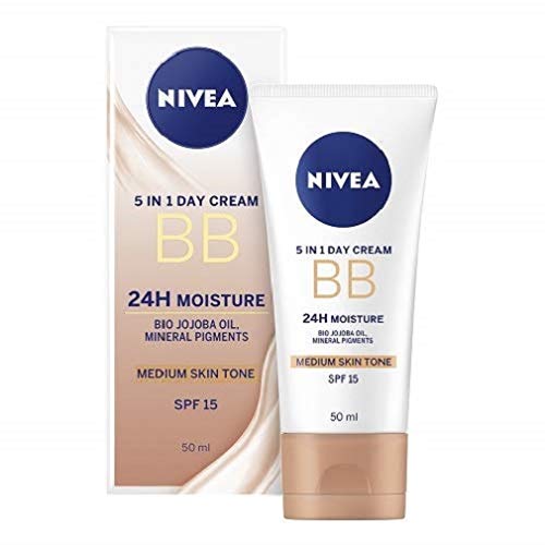 Nivea Diarios Esenciales BB Cream 5 en 1 Beautifying Crema hidratante con SPF 10, de medio a oscuro 50 ml