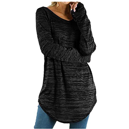 NOBRAND Camiseta de manga larga con cuello redondo para mujer Negro Negro ( S