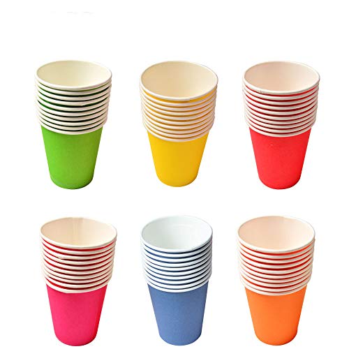 Nobranded 60 Piezas Vasos de Papel para Fiestas, Vaso de Papel de Color Desechable, Adecuado para la Creación De Bricolaje, Fiestas, Barbacoas (Seis Colores)