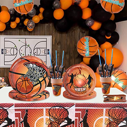 Noe 73 piezas Fiesta de baloncesto para niños, cumpleaños, baloncesto, vajilla de cartón, deporte, temática de cumpleaños, juego con platos, servilletas, vasos, etc. Decoración para 8 personas