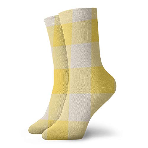 Novedad divertido Crazy Crew Sock Buffalo Check Mostaza Amarillo Y Vintage Blanco Cuadros Rayas anchas Impreso Deporte Atlético Calcetines 30 cm Largo Personalizado Regalo Calcetines