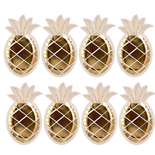 NUOBESTY 8Pcs Platos de Piña Vajilla Desechable Set Platos de Papel de Fiesta para Verano Tropical Hawaiano Luau Fiesta Boda Cumpleaños Fiesta Suministros