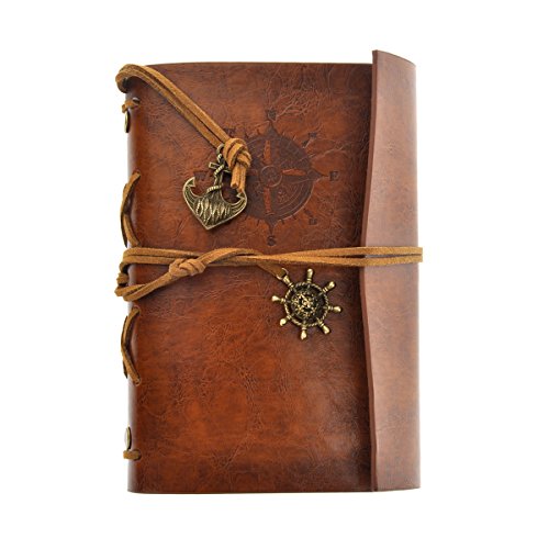 NUOLUX Retro Vintage Pirate Cuaderno,PU Cuero Libreta Bonitas Hojas Blancas Cuaderno de Viaje Bloc Notas Diario de viaje Jotter,cadena suelta String Bound (marrón)