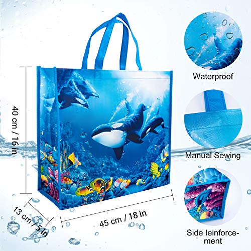 NymphFable 6 Pcs Bolsa Compra Reutilizables Ballena Mundo Submarino Bolsas para Comestibles Impermeable Ecológicas Plegables Grande