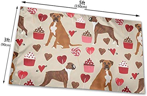 Oaqueen Banderas, Boxer Dog Valentines Love Cupcakes Flag: 3x5 FT Flag Tough The Strongest, Longest Lasting Flag National Flag Outdoor Flags