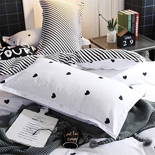 Odot Juego de Ropa de Cama de 3 Piezas, Amor Corazon Microfibra Cómodo Juego de Fundas de Edredón con 1 Funda Nórdica y 2 Funda de Almohada para Familiar y Niños (Cama 90-150x200cm,Blanco Negro)