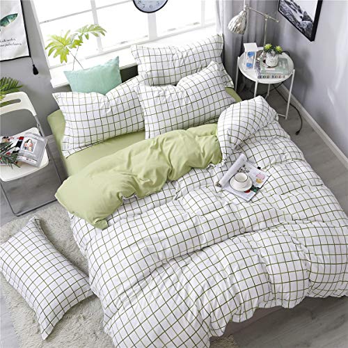 Odot Juego de Ropa de Cama de 3 Piezas, Microfibra Sencillo Cómodo Juego de Fundas de Edredón con 1 Funda Nórdica y 2 Funda de Almohada para Familiar y Niños (Cama 135/140-180x220cm,Plaid Verde)