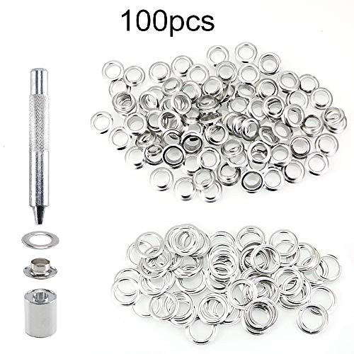 Ojetes Metalicos ZKSM 100Pcs Ojales Metalicos kit Ojetes 10mm Acero Inoxidable Herramienta de Montaje de Arandela con Caja de Almacenamiento Ojetes para Toldos Lonas Ojales Ropa DIY (2/5 Pulgada)