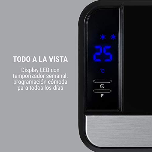 Oneconcept Wallkyrie, Elemento Calefactor con 2 etapas: 1000/ 2000W, Temperatura 10-49°C, termostato, protección contra sobrecalentamiento, Ranuras ventilación oscilantes automáticas, IPX2, Negro