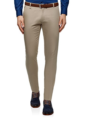 oodji Ultra Hombre Pantalones de Algodón con Decoración Pequeña de Jacquard, Beige, 40