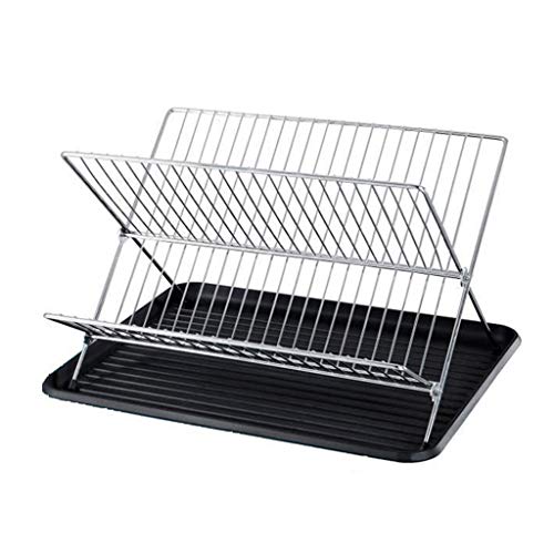 Organización De Cocina Y Almacenamiento Cestas Estantes Estante Plegable Plato De Acero Inoxidable De La Copa Escurridor 2 Nivel Plata 43X32x22cm Organizador Accesorios,Plata