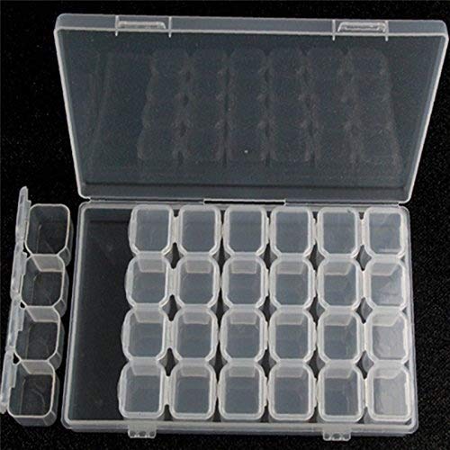 Organizador extraíble de plástico transparente, Nail Art Rhinestone 28-Grid Jewelry Diamonds Earrings Beads Collar Caja de almacenamiento vitrina