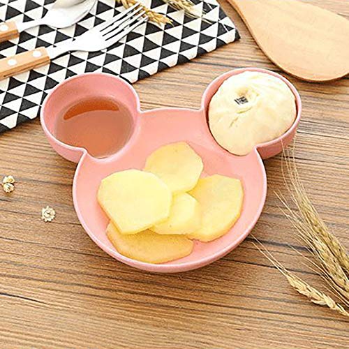 OurLeeme Platos para niños, Plato de fruta de dibujos animados Plato de cena Bandeja Comida Comida Plato de arroz Plato de comida Plato de cena para niños Reutilizable sin BPA (Rosa)