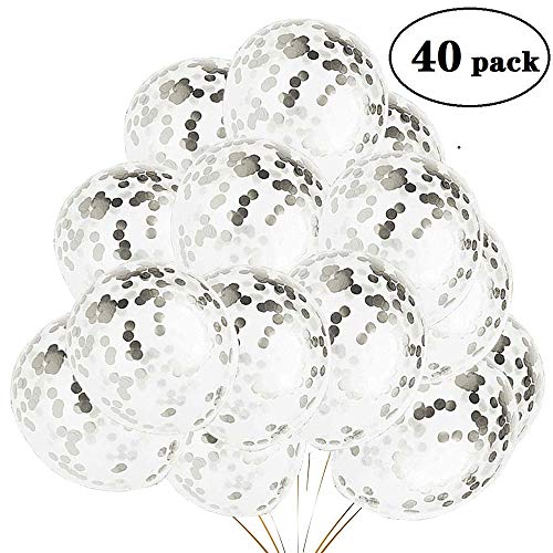 ourworld 12 Inch Globos Oro Rosa Set,40 Piezas Globo de Confeti,de Oro Rosa Globo de Fiesta Confeti para Decoraciones de La Fiesta de Navidad(Silver Confetti)