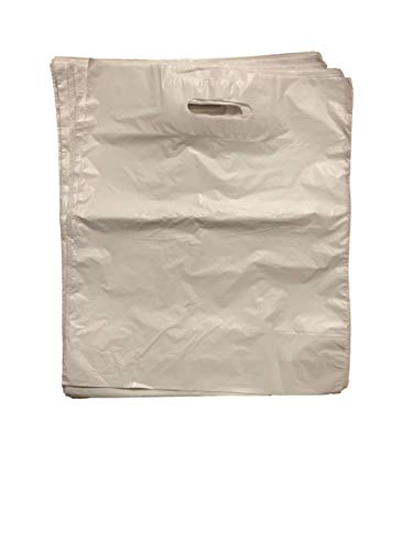 Packitsafe - Bolsas de plástico resistente con asas troquel reforzadas, tamaño pequeño, 25,4 x 30,5 cm y 10,16 cm, color blanco