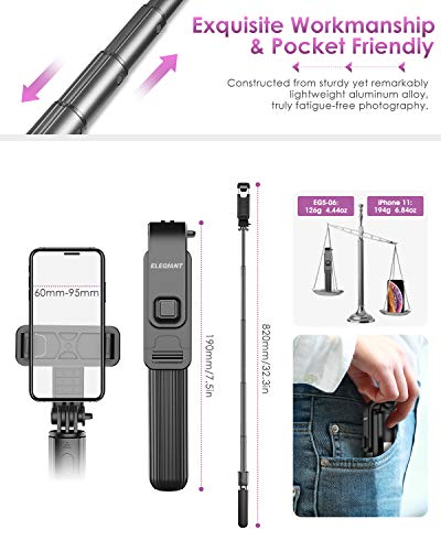 Palo Selfie Trípode, ELEGIANT Selfie Stick 4 en 1 con Control Remoto Bluetooth Aluminio para Mini Cámara/Gopro para Viaje Rotación de 360° Compatible con iPhone Samsung Xiaomi Huawei (4-6.8 Pulgadas)