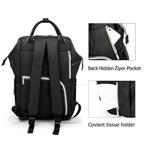 Pañal Bolso Mochila, Gran Capacidad Mochila de Pañales Bolso de Viaje, Impermeable Bolsa de Pañales con Aislado Bolsillos para Cuidado de Bebé y Mamá-Negro