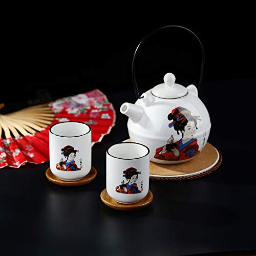 Panbado Juego de té de porcelana japonesa , incluye 1 tetera de 700 ml con 2 tazas de té de 150 ml y colador de té de acero inoxidable, decoración Kabuki