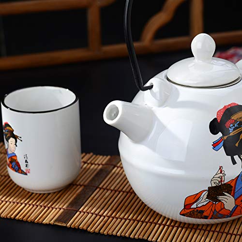 Panbado Juego de té de porcelana japonesa , incluye 1 tetera de 700 ml con 2 tazas de té de 150 ml y colador de té de acero inoxidable, decoración Kabuki