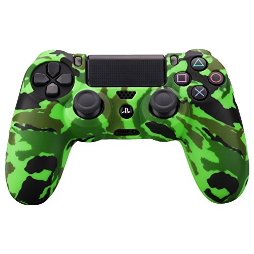 Pandaren® siliconas cubierta piel caso antideslizante Transferencia de agua personalizar camuflaje cover case para Mando PS4 x1 (verde) + asideros thumb grips x 2