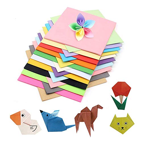 Papel de origami, 100 hojas de 15 x 15 cm, papel cuadrado para grulla plegable, rosas, flores, aviones, corazones, manualidades para niños y manualidades, decoración de papel artesanal