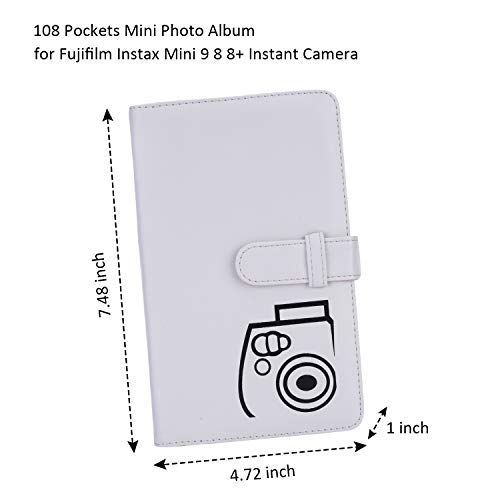 Paquete de Accesorios para cámara Bsuuy Instax Mini 9 para FujiFilm Instax Mini 9 8 8+ con Estuche Mini 9 / álbum/Lente Selfie/filtros/Pegatina de Camara (12 en 1 Blanco Ahumado)