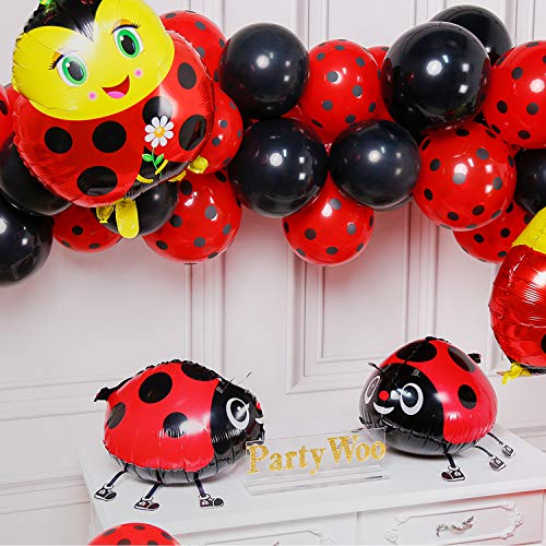 PartyWoo Ladybug Fiesta Globos, Globos Ladybug 39 Piezas Globos Rojos Globos Lunares Globos Negros y Globos Aluminio Globos Caminar para Ladybug Fiesta, Fiesta Cumpleaños, Bautismo Niña