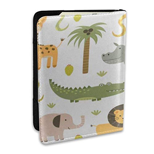 Patrón de Colores Animales de Safari Hipopótamo Lindo Cocodrilo León Elefante y Jirafa en Fundas de Pasaporte para bebés Grandes Infantiles, Billetera para Pasaporte