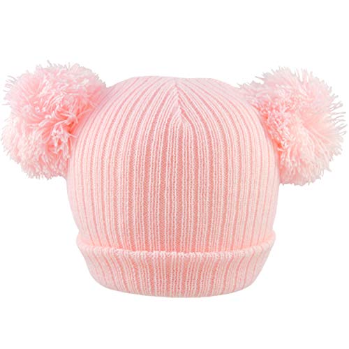 Pesci Baby Gorro Invierno de Punto Beanie con Doble Pompón para Bebé Niñas 3-6 Meses Rosa