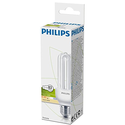 Philips Economy - Bombilla de tubo de bajo consumo (18 W, E27, De U, A, 6000 h, 1100 lm), Blanco