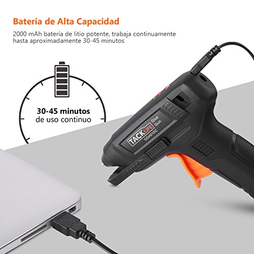 Pistola de Pegamento Caliente,TACKLIFE GGH01DC 3.6V con Batería de Litio 2000mAh con Cable USB Recargable, Indicador de Luz de Trabajo Perfecto Incluye 50 Cargas