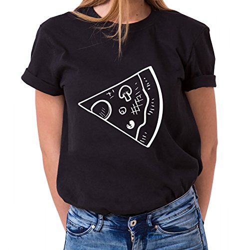 Pizza King Queen Partnerlook Camiseta de los Pares Dulce para Parejas como Regalos, Größe2:S;Partner Shirts:Damen T-Shirt Schwarz