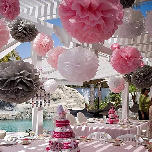 Pompones de papel, flores de papel, para decoración y celebración de fiestas. 15 unidades de 20, 25, 36 cm