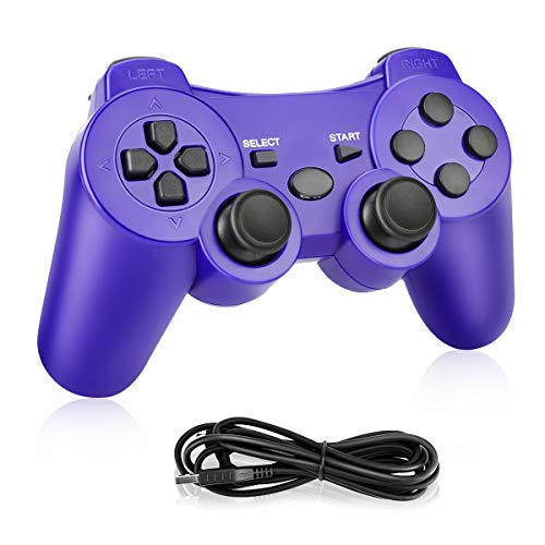 Powcan Mando Inalámbrico PS3, Bluetooth PS3 Gamepad Controller Doble vibración Mando a Distancia Joystick para Playstation 3 y PC Windows 7/8/9/10 con Cable de Carga USB (Azul 1)