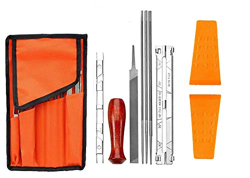 Poweka Afilador de Cadena Kit de Afilado de Motosierra Profesional con Limas de 5/32 3/16 7/32, Mango, Calibrador, Guía, Bolsa de Herramientas, 5.5 Pulgadas Cuña de Corte