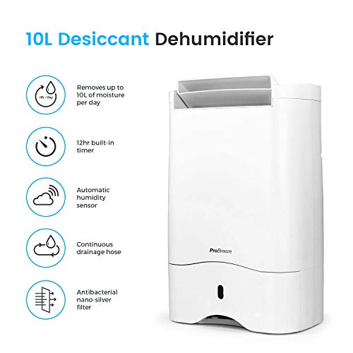 Pro Breeze Desecante Deshumidificador 10L con 4 Modos, Pantalla Digital, Drenaje Continuo y Filtro Silver Nano